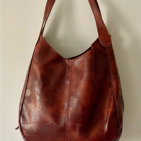 Brown Slouchy Hobo Bag Faux Leather Minimalist Shoulder Bag Soft Vegan Leather - Picture 3 of 8